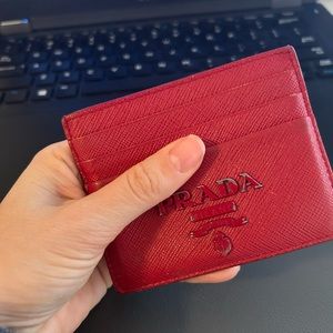 Red Prada saffiano card case